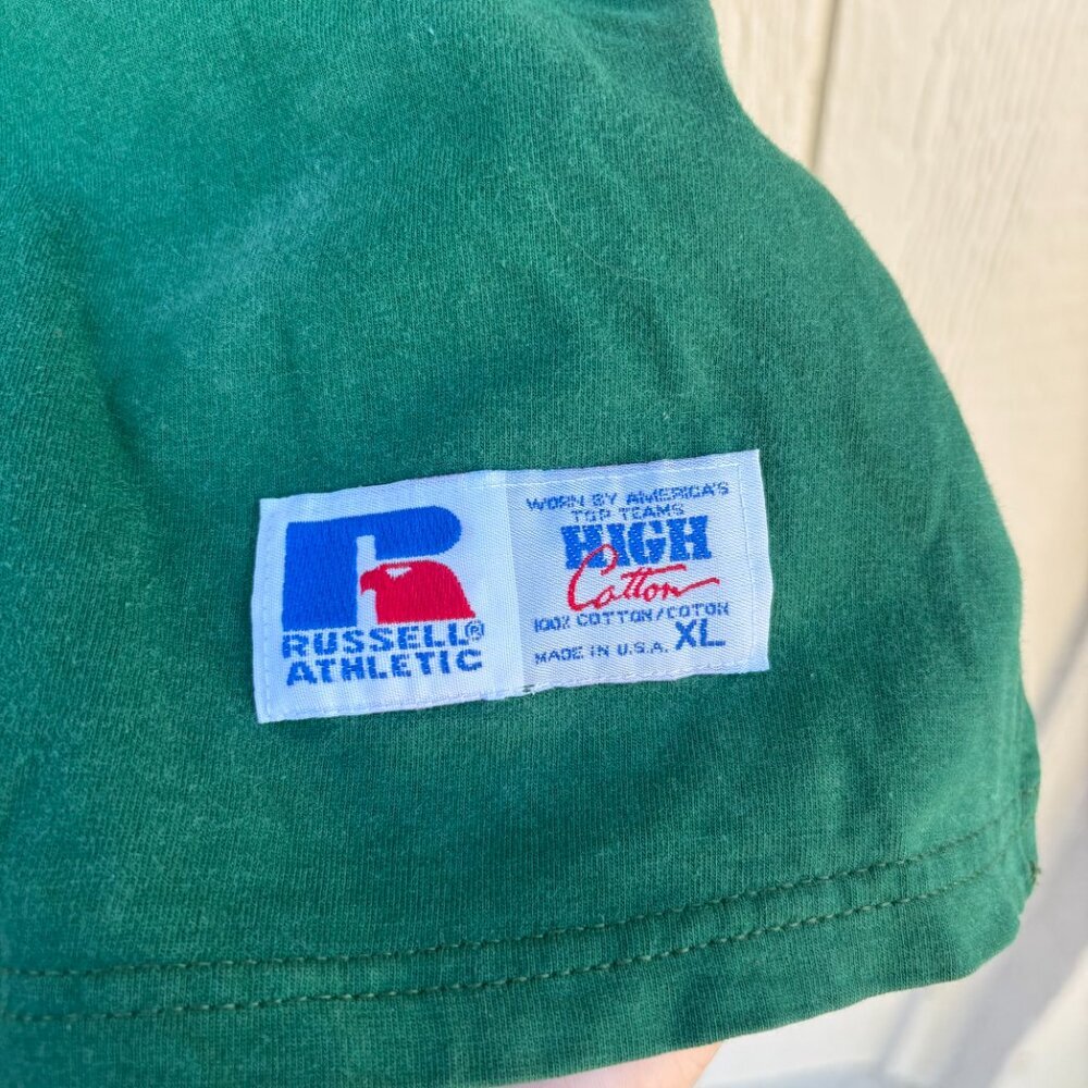 Vintage Russell Athletic Short Sleeve Hoodie Men's XL Blue Green Colorblock 90s - Picture 4 of 8